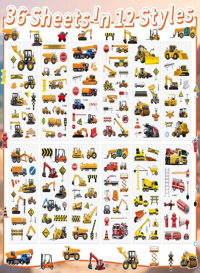 T-Antrix 36 Sheets 3D Construction Stickers for Kids Bulk Puffy Truck Stickers - Excavator, Bulldozer, Crane with Safety Signs & Tools for Boys Crafts, Rewards - Image 2